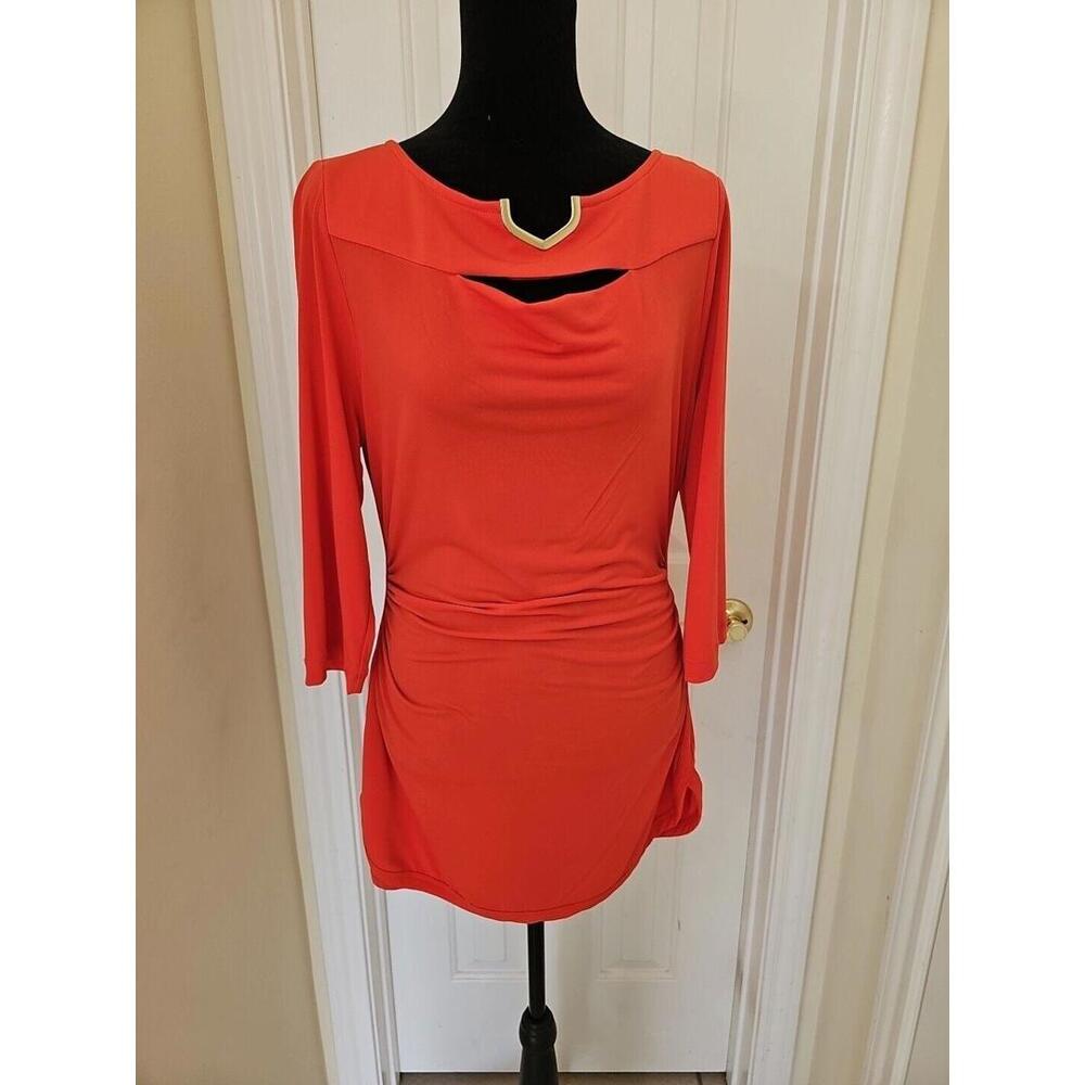 Women's Satin Tunic Top Medium Gold Neck Line‎ Premise Y2K 90s